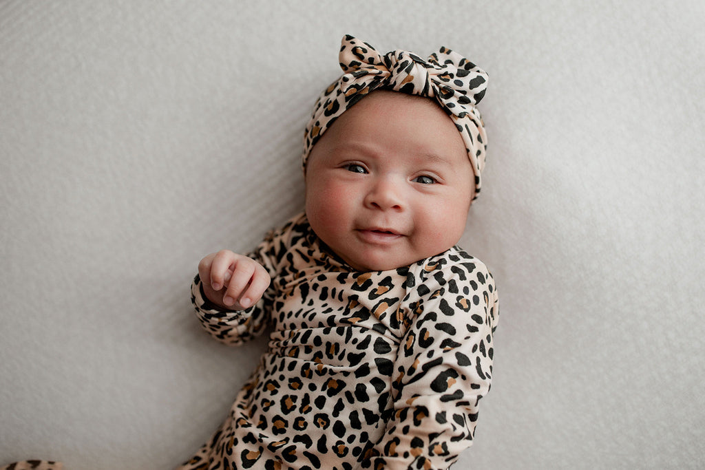 Leopard Knotted Newborn Baby Gown