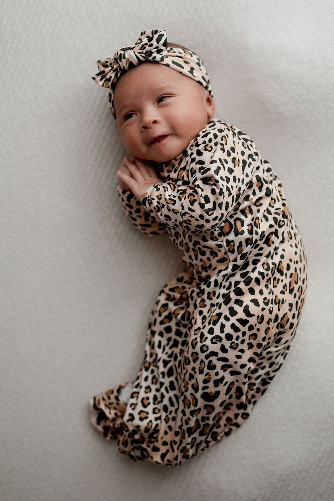 Leopard Knotted Newborn Baby Gown