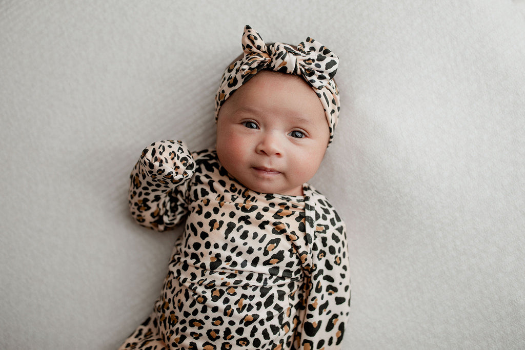 Leopard Knotted Newborn Baby Gown