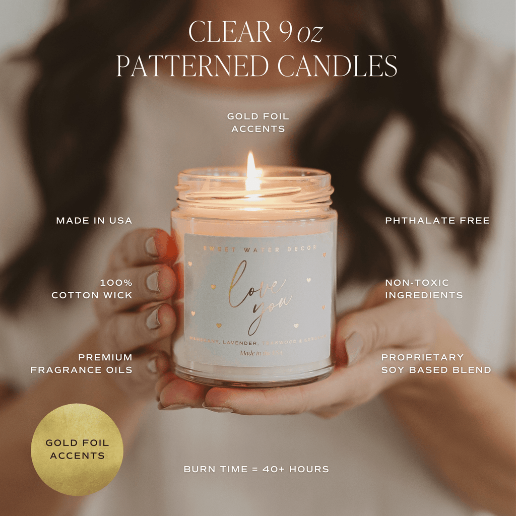 Love You, Mom Soy Candle - Clear Patterned Jar - 9 oz