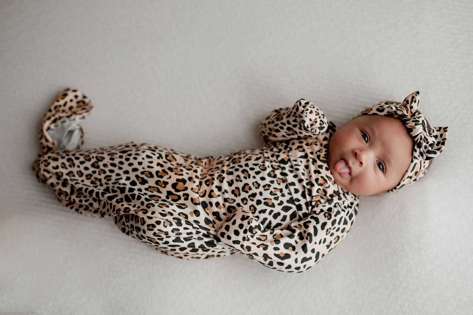 Leopard Knotted Newborn Baby Gown